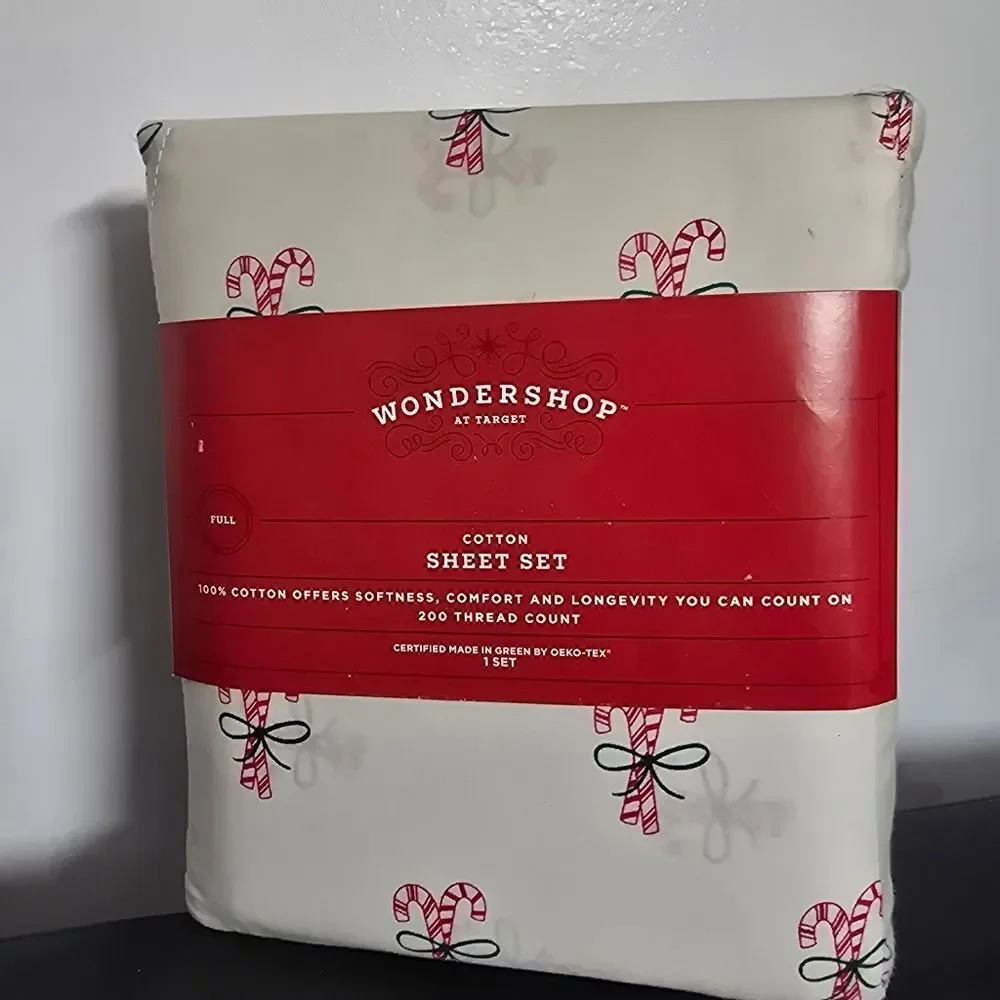 Full Christmas Holiday Cotton Sateen Sheet Set Candy Canes  Wondershop New